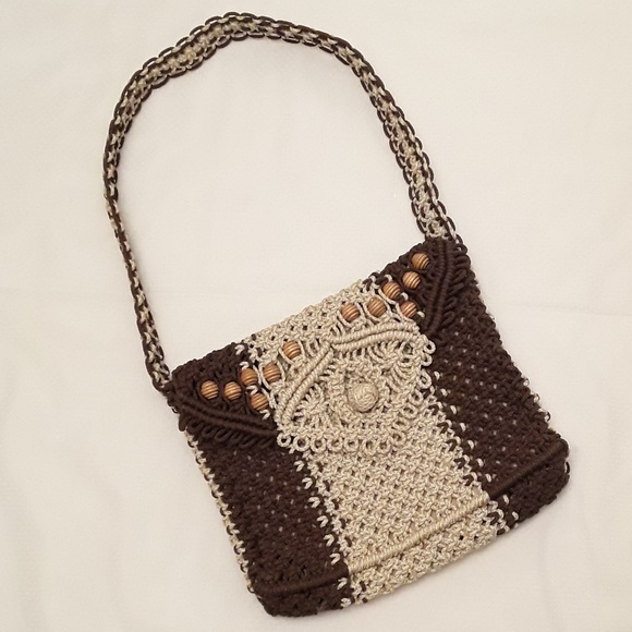 Handbags - Vintage Brown Khaki Rope Purse Bag